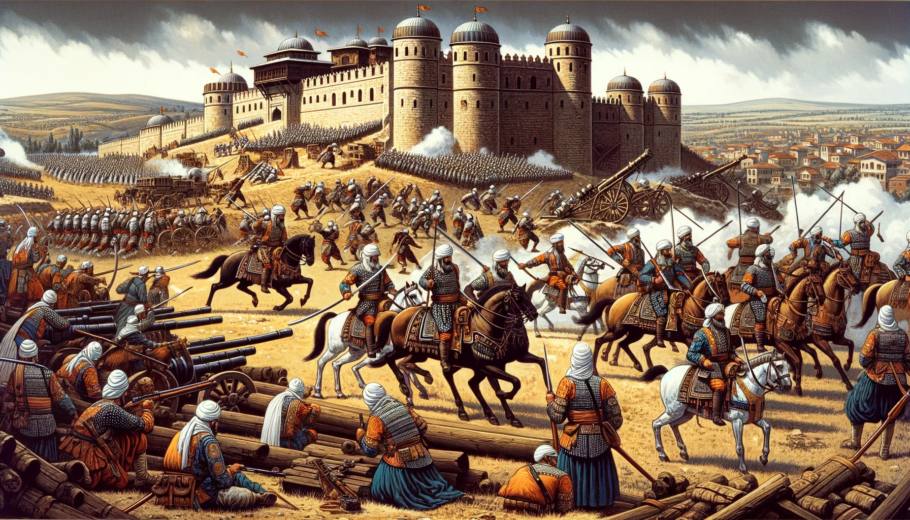 DALL%C2%B7E-2024-05-29-11.58.52-A-detailed-illustration-showcasing-the-military-strategies-of-the-Ottoman-Empire.-The-scene-should-depict-a-historic-battlefield-with-Ottoman-soldiers Osmanlı Devleti’nde Askeri Modernizasyon Ve Fransız Uzmanlar (1726-1812) Osmanlı Tarihi Tarih 